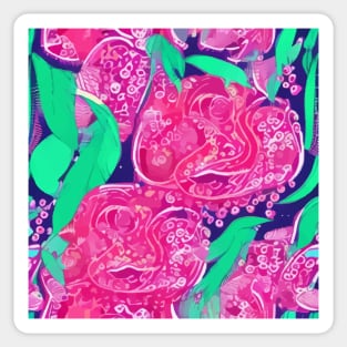 Retro pink, purple and green flowers and leaves Sticker